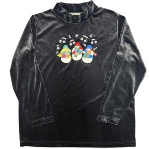 Black Velvet Snowman‎ Embroidered Christmas Top XL Winter Holiday Shirt